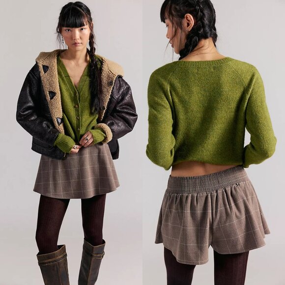 Free People Paradise Found Menswear Skort in Chocolate Combo NEW - Picture 1 of 4